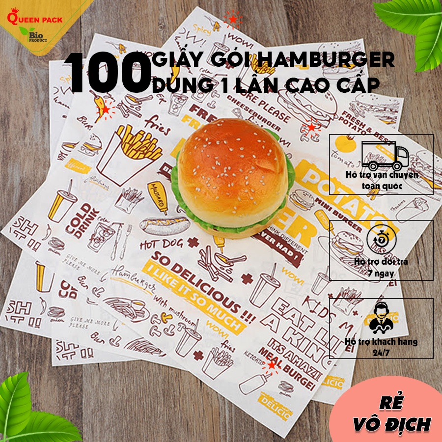SET 100 tờ giấy gói bánh mỳ/hamburger size 29x30cm hàng cao cấp
