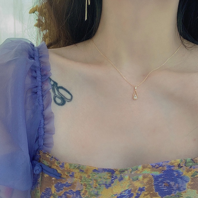 Vòng cổ Nữ Mặt Hình Giọt Nước Đính Đá Zircon Thời Trang Hàn Quốc