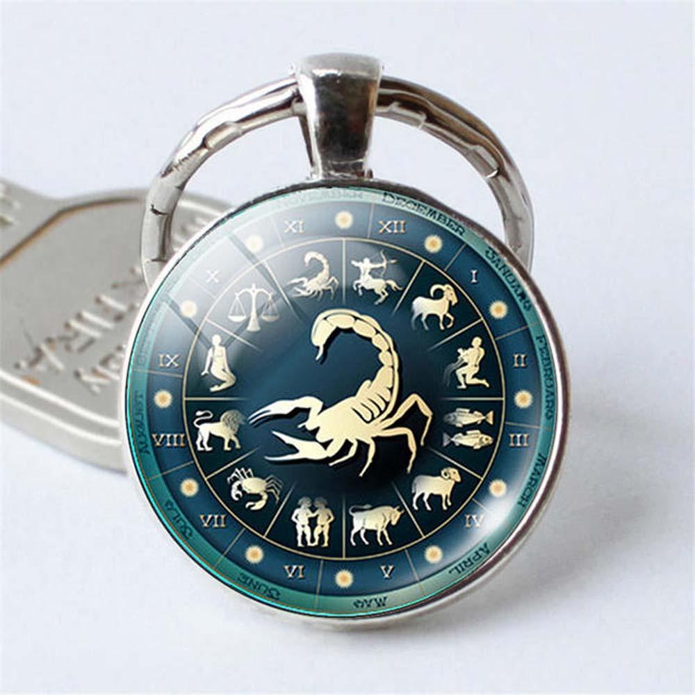 Móc Khóa Mặt Kính Cabochon Hình Bò Cạp 12 Cung Hoàng Đạo Làm Quà Tặng Sinh Nhật / Lễ Tình Nhân