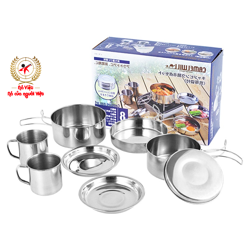 Bộ nồi chảo cốc hiệu CAMEL 8 món, dễ dàng mang đi du lịch cắm trại gọn nhẹ xuất nhật,  [DCP2]