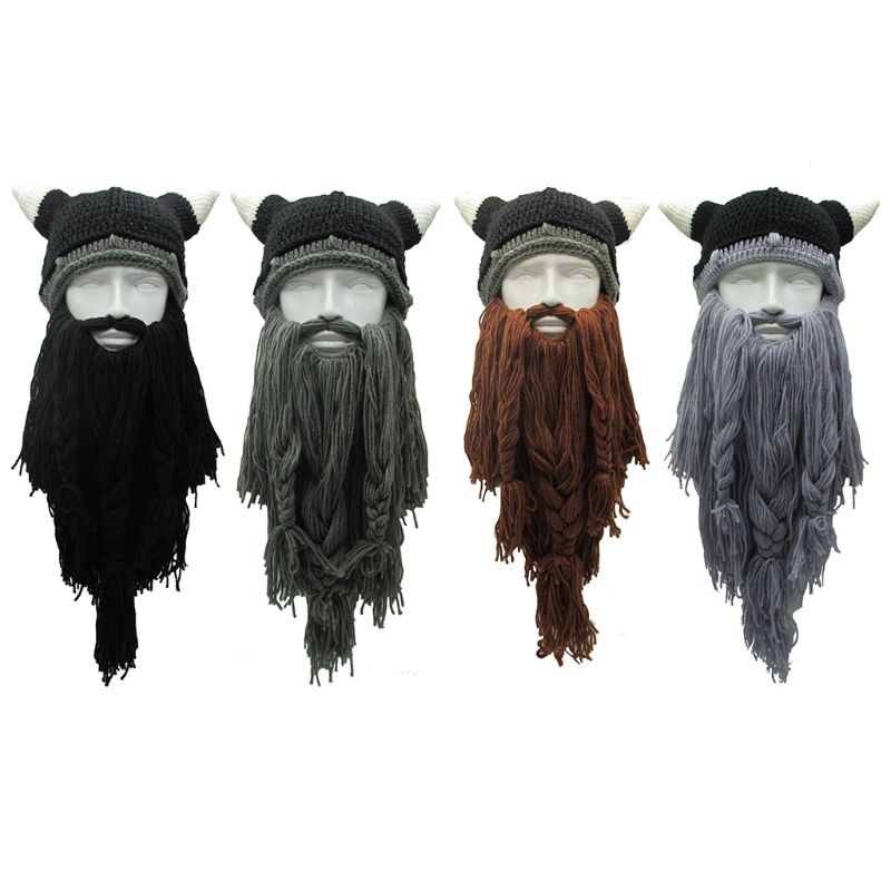 Han Mũ Len beanie Mùa Đông Dệt Kim Râu viking Cổ Điển