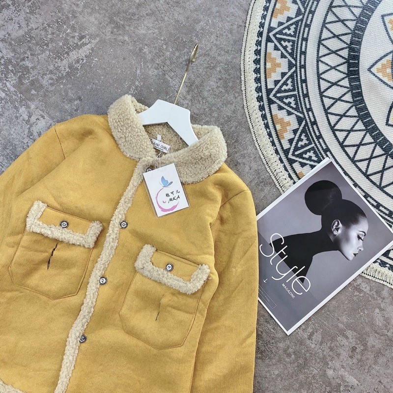 Áo khoác da lộn lót lông cừu