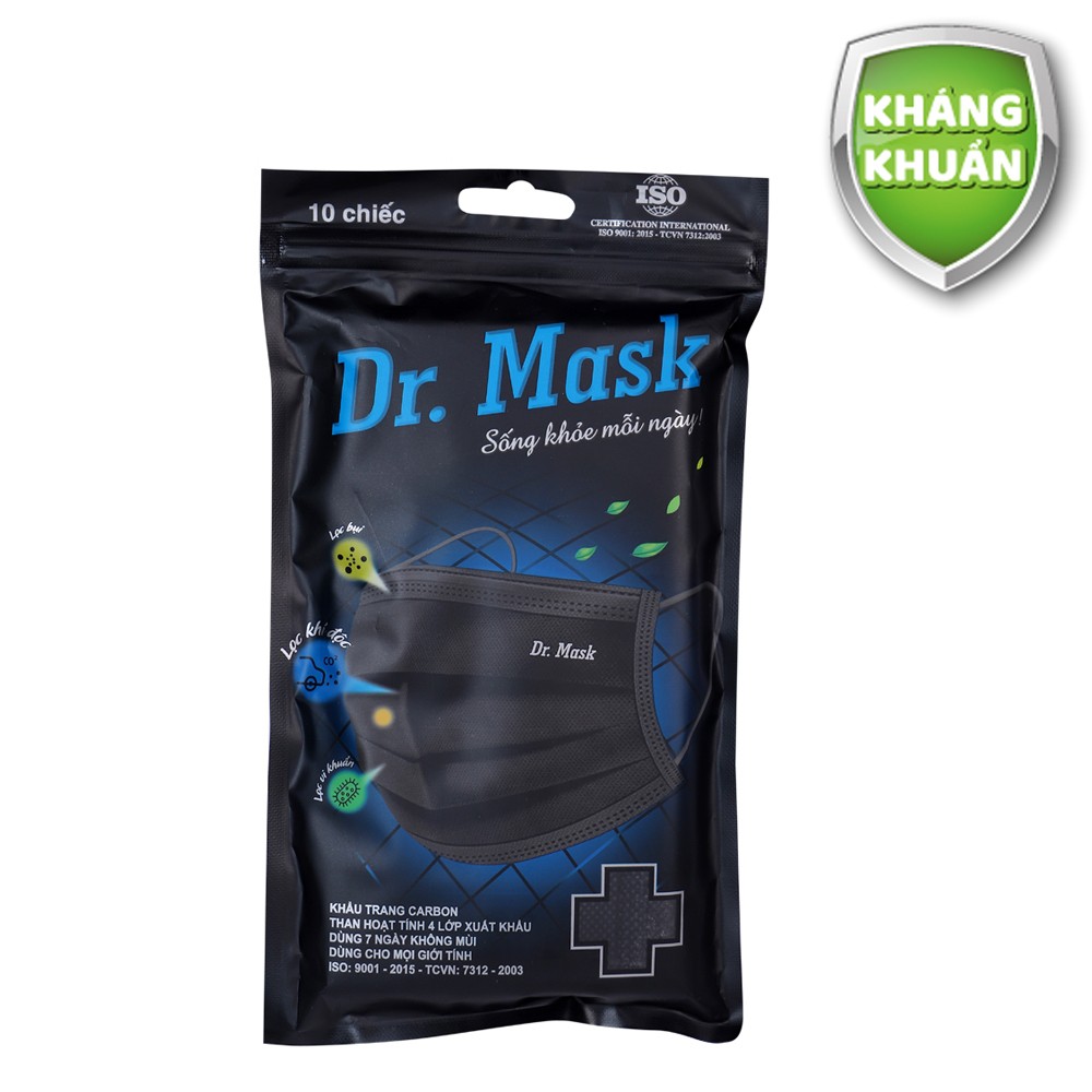Khẩu trang carbon than hoạt tính 4 lớp Dr.Mask 10 cái/túi