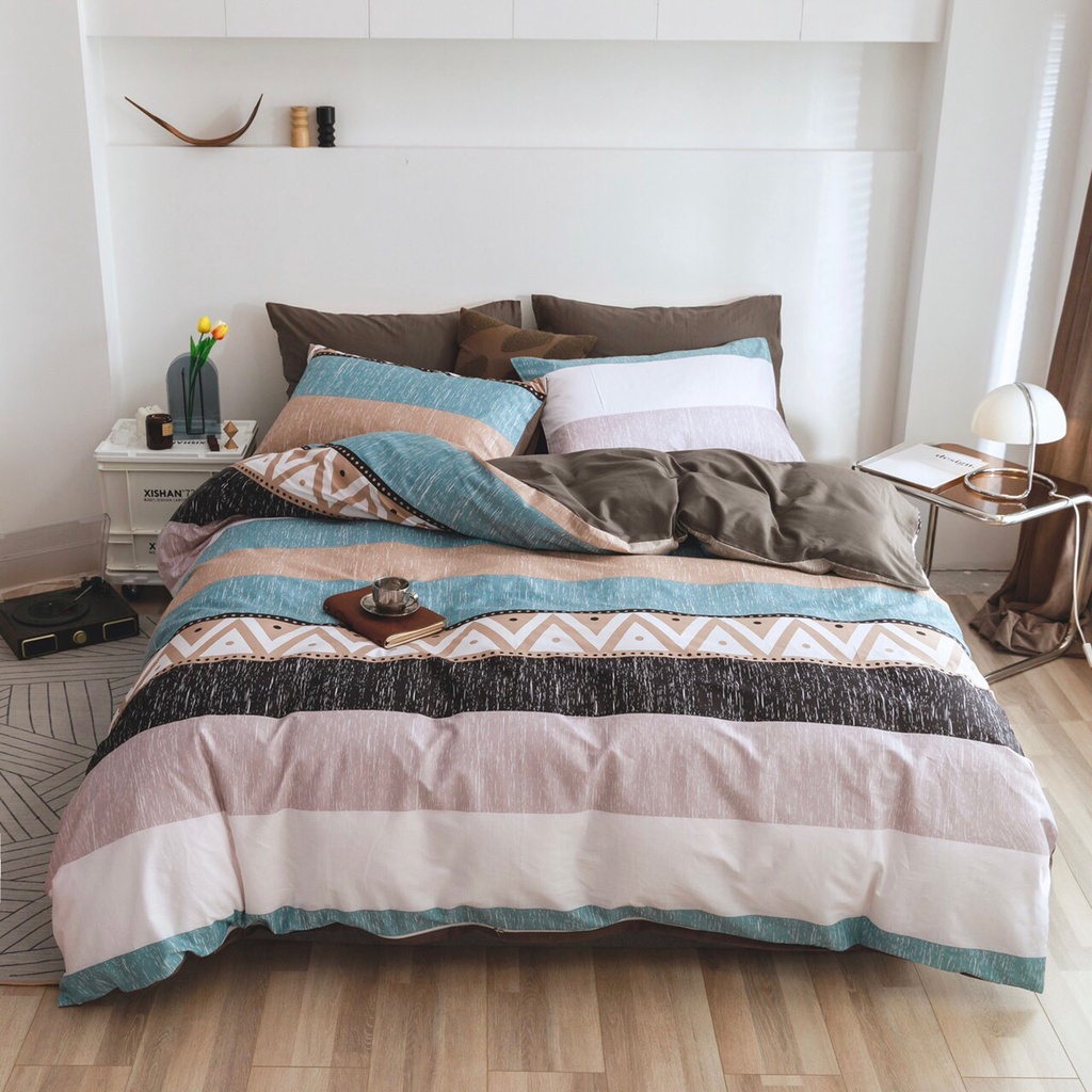 Bộ Chăn Ga Gối Cotton Living - 100% Cotton Hoạ Tiết Kẻ Mẫu Mới Nhất 2021 ( Vỏ Chăn Họa Tiết Kẻ Phối Màu Trơn - Ga Trơn ) | BigBuy360 - bigbuy360.vn