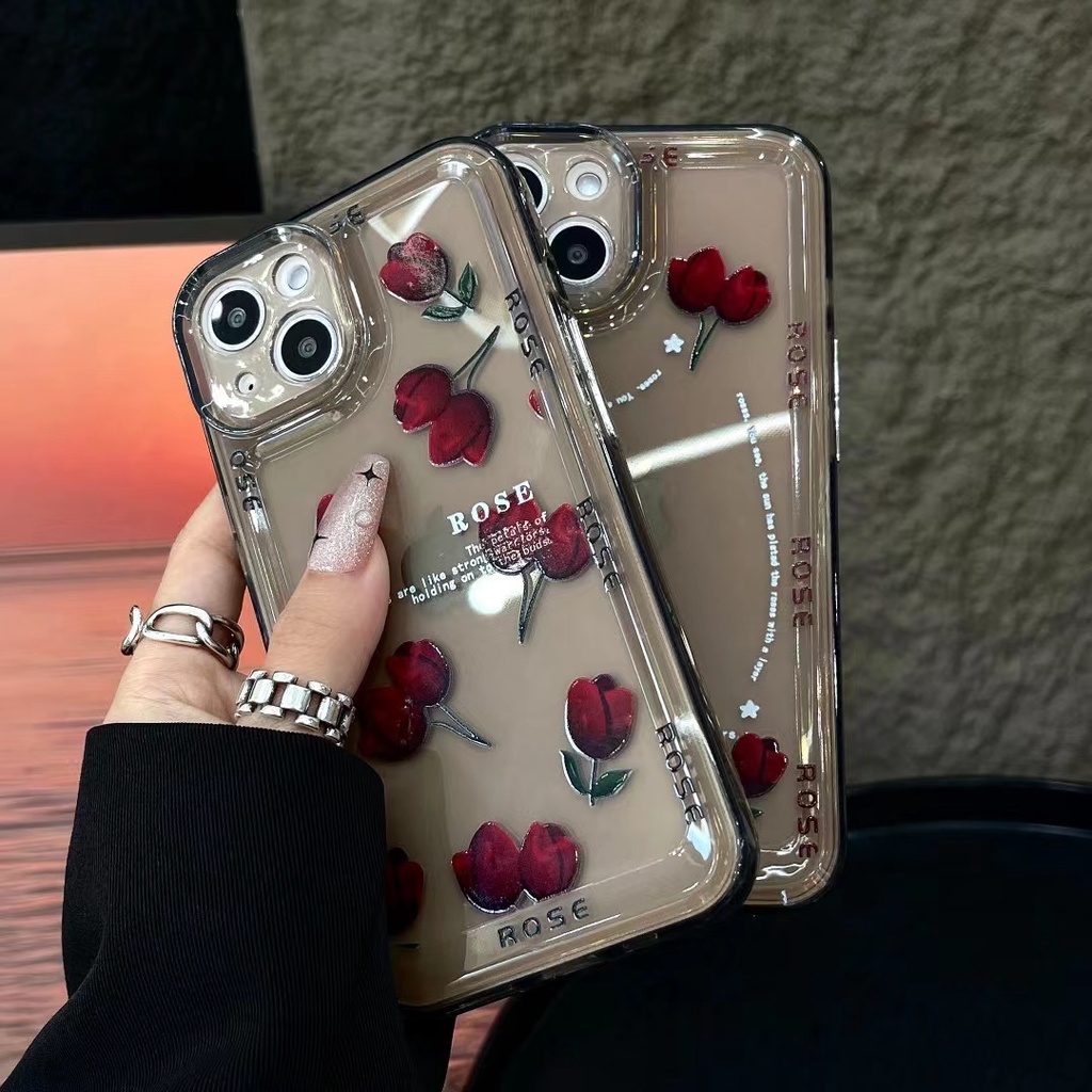 Ốp Điện Thoại Trong Suốt Họa Tiết Hoa Hồng Cho iphone 13 Pro Max i13 13pro 11 Pro Max i11 iX Xs XR Xs Max 7plus 8plus 12Pro 12 Pro Max