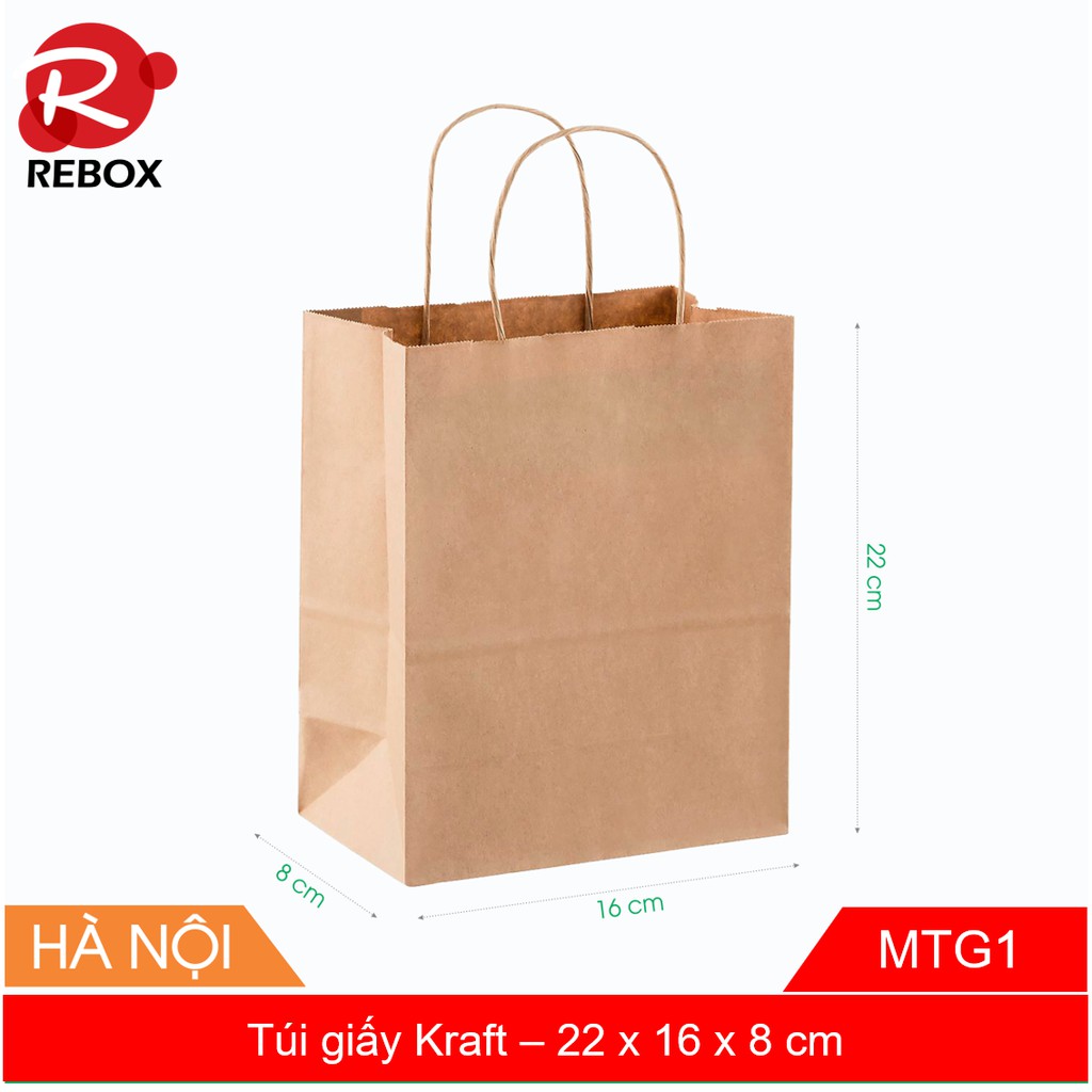 22x16x8 túi giấy Kraft - Combo 20 túi giấy kraft có quai tiện dụng