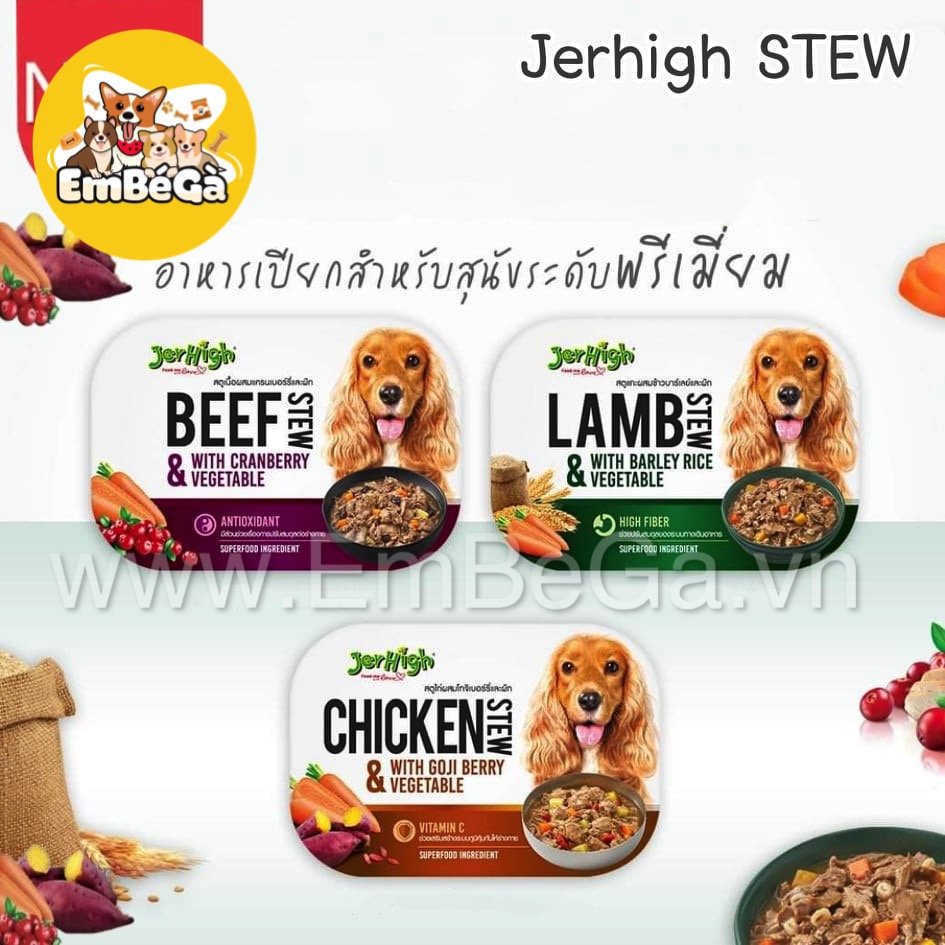 Jerhigh Super Food Stew Jerhigh thịt và rau hầm.Thức ăn cho chó loại cao cấp bổ sung dinh dưỡng cho chó