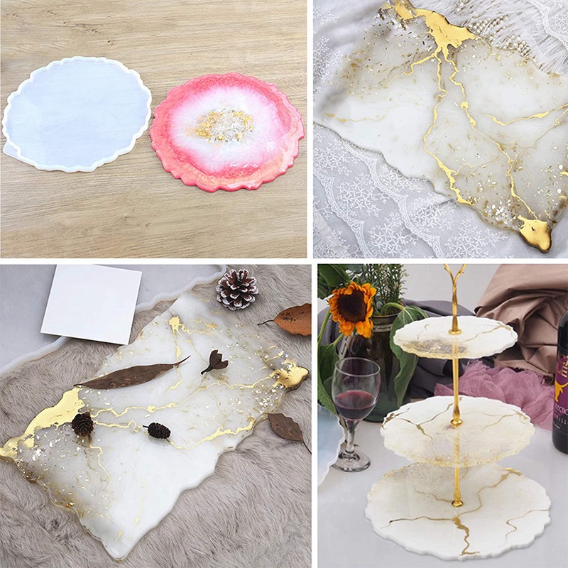 Bộ 2 Khuôn Silicone Làm Khay Resin Epoxy DIY Hình Chữ Nhật + Tròn