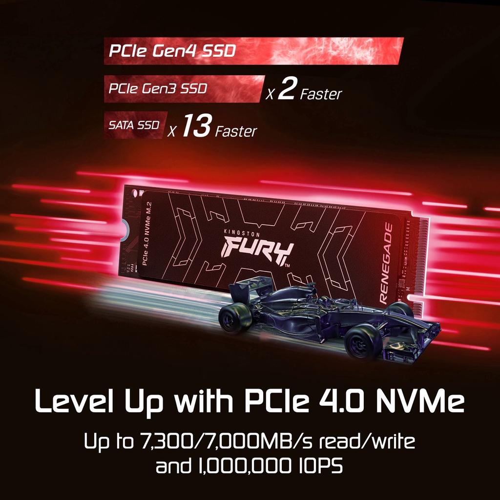 Ổ cứng Kingston FURY Renegade PCIe 4.0 NVMe M.2 SSD Dành cho game thủ Đọc 7.300MB/giây, Ghi 7.000MB/giây