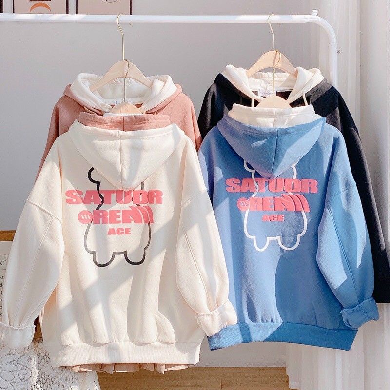 Áo khoác nữ chất nỉ có hai mũ chữ thêu nhiều màu, mẫu áo hoodie nữ có dây kéo chống lạnh thời trang ulzzang