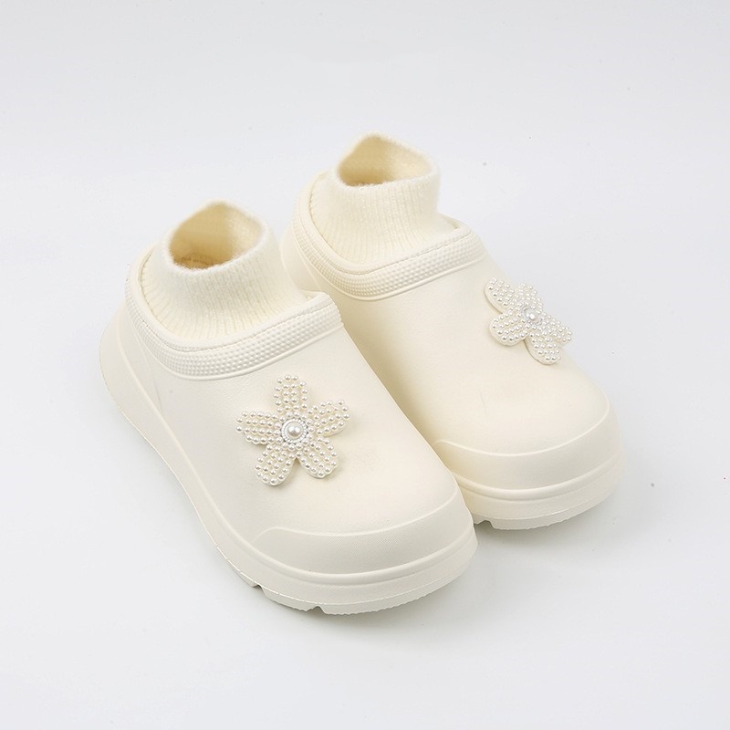 （YDY túi đựng giày）Giày Bốt Cotton Đế Dày Chống Nước Lót Lông Cừu Đính Hoa Ngọc Trai Thời Trang Năm Mới Cho Nữ