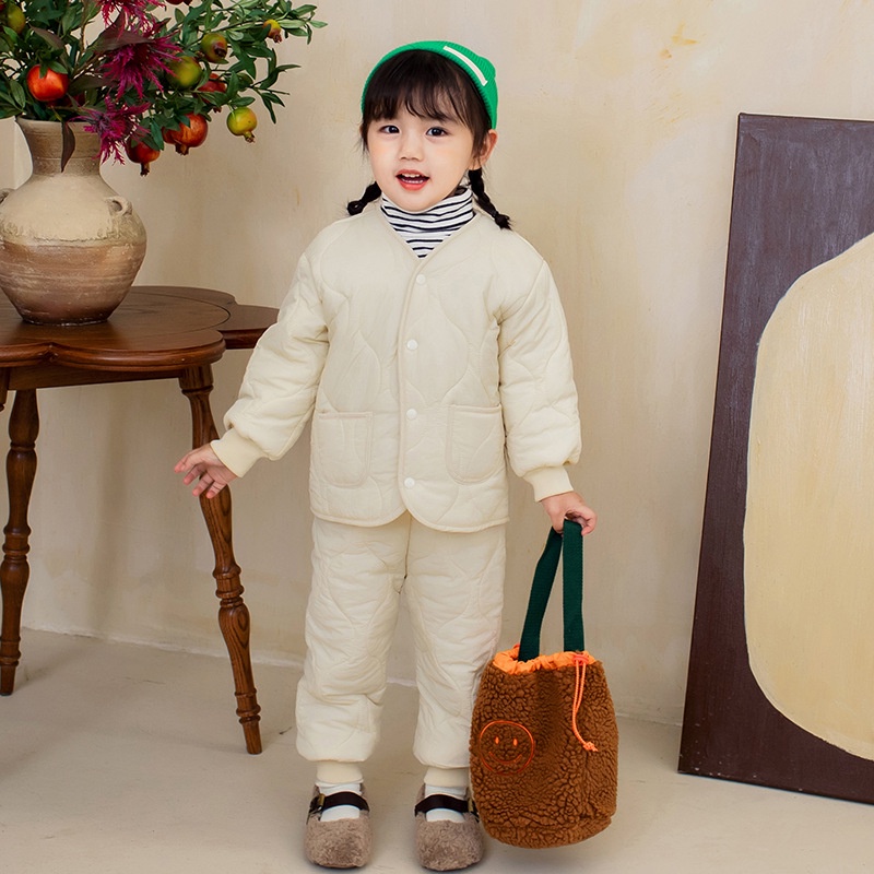 Bộ quần áo lót lông nhung phao bông trẻ em mùa đông
