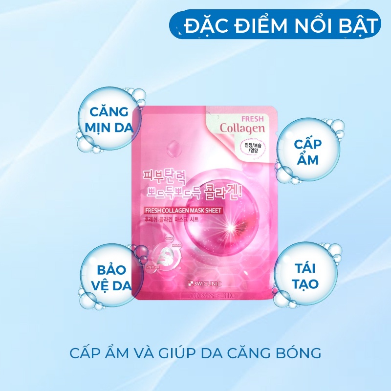 Combo 10 Túi Mặt Nạ Giấy Collagen Dưỡng Da 3W Clinic Hàn Quốc Chiết Xuất Từ Collagen Giúp Da Trắng Sáng Mềm Mịn 23mlx10