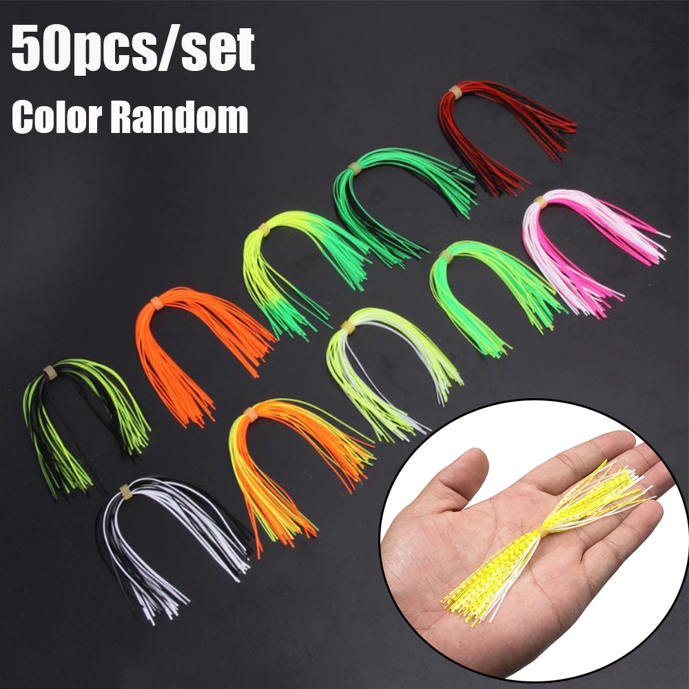 Bộ 50 dây silicone dài 13cm rộng 0.8cm nặng 2.6g dùng làm mồi giả câu cá