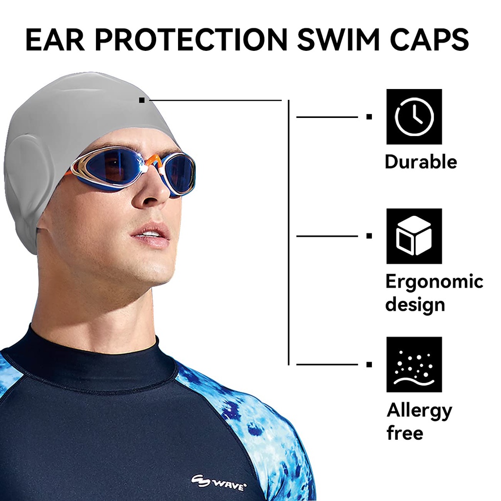 WAVE Mũ Bơi Thiết Kế Bảo Vệ Tai Dành Cho Nam Và Nữ