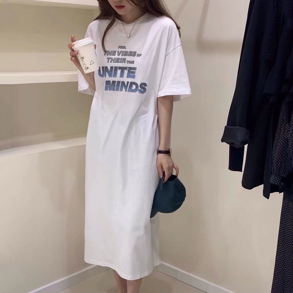 Đầm Ngủ Thun Dài Qua Gối Ngắn Tay Phong Cách Hàn Quốc Thời Trang Mùa Hè Dành Cho Nữ
