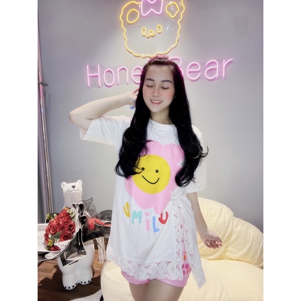SET BỘ ĐI CHƠI - ÁO THUN SMILE IN HÌNH HOA PHỐI KÈM QUẦN SHORT NGẮN IN HOA NHÍ DỂ THƯƠNG - MÀU TRẮNG - SP001109