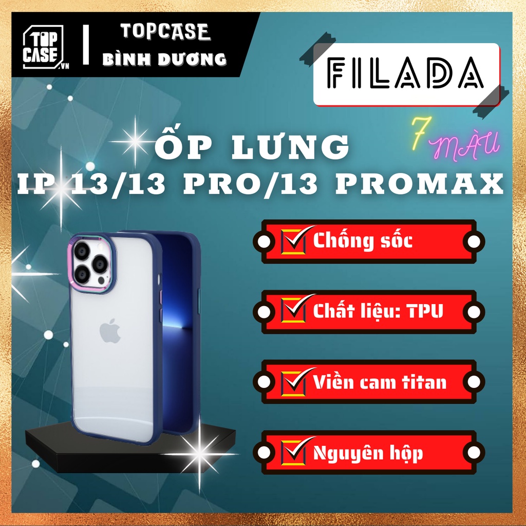 Ốp lưng iphone 13 Pro Max,13 Pro,13 chống sốc bảo vệ camera, lưng kính viền titan 7 màu Filada - TOPCASE BÌNH DƯƠNG