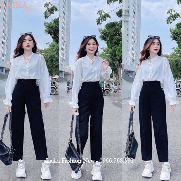 Quần baggy nữ cạp cao đi học làm công sở cúc lệch form rộng dáng quần tây nữ lưng cao đi học vải Vitex mềm co giãn nhẹ