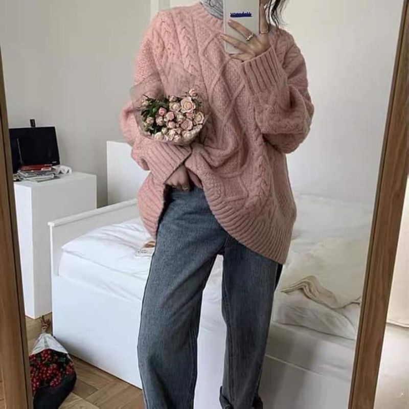 Áo Len Nữ - Áo Len Màu Trơn Dáng Rộng Cổ Tròn Mặc Thu Đông Phong Cách Hàn Quốc | BigBuy360 - bigbuy360.vn