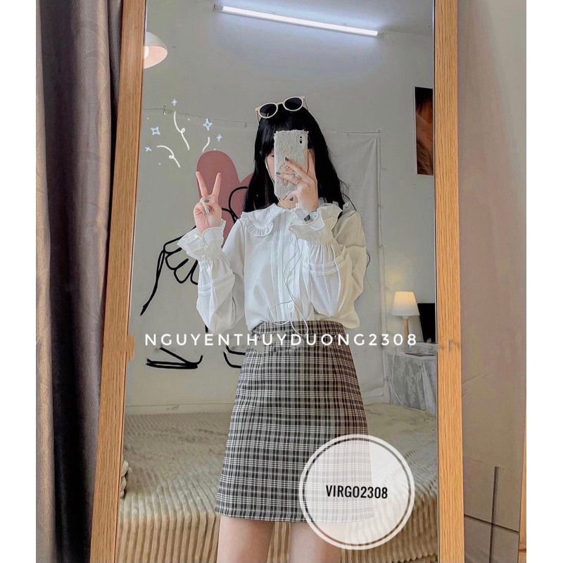 Áo sơmi cổ bèo dập li tay dúm cực xinh