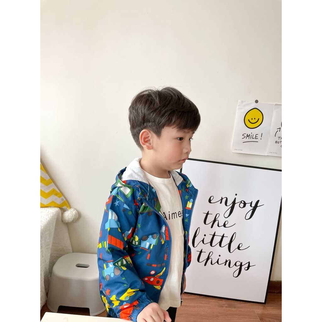 Áo khoác gió trẻ em Quảng Châu 2 lớp, in hình ngộ nghĩnh
