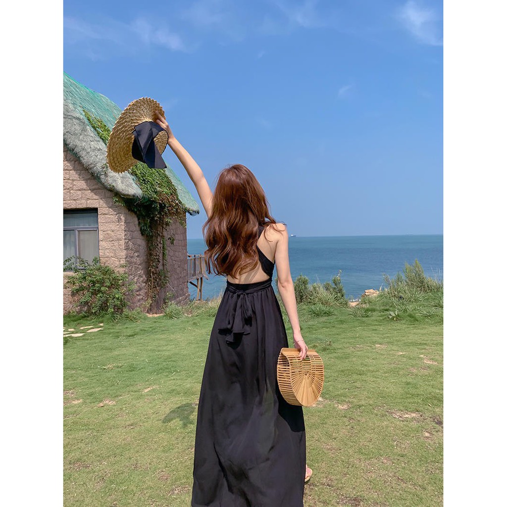 Maxi đen hở lưng xẻ tà sexy, ma mị cho những chuyến du lịch biển chụp ảnh - 247sg021 | BigBuy360 - bigbuy360.vn