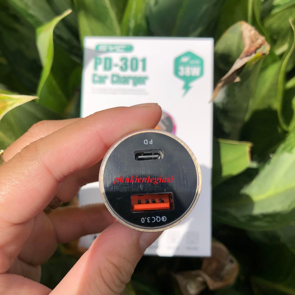 Cốc sạc xe hơi SYC 301 có cổng PD hỗ trợ sạc nhanh