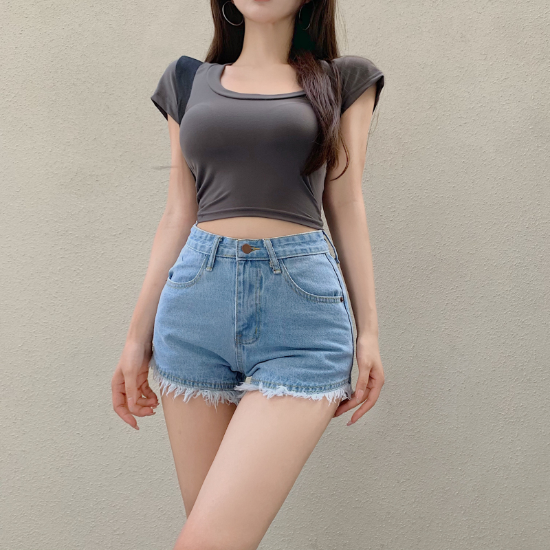 Quần Short Denim Lưng Cao Màu Kẹo Ngọt Phong Cách Hàn Quốc Dễ Phối Đồ Cho Nữ