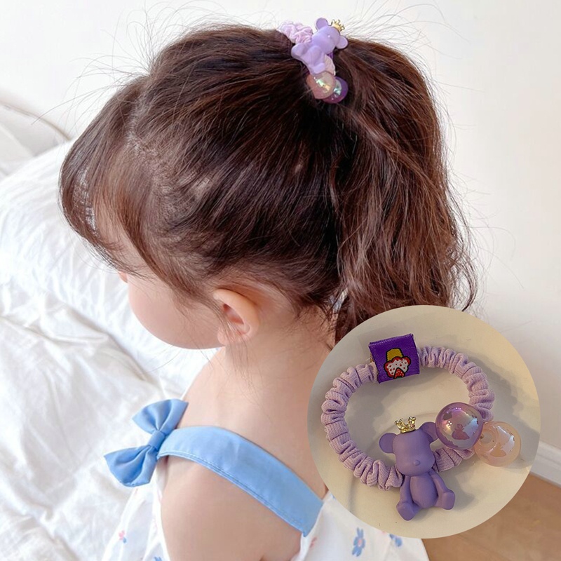 Dây Cột Tóc Cao Su Co Giãn Hình Gấu Hoạt Hình Màu Tím Đáng Yêu Cho Nữ