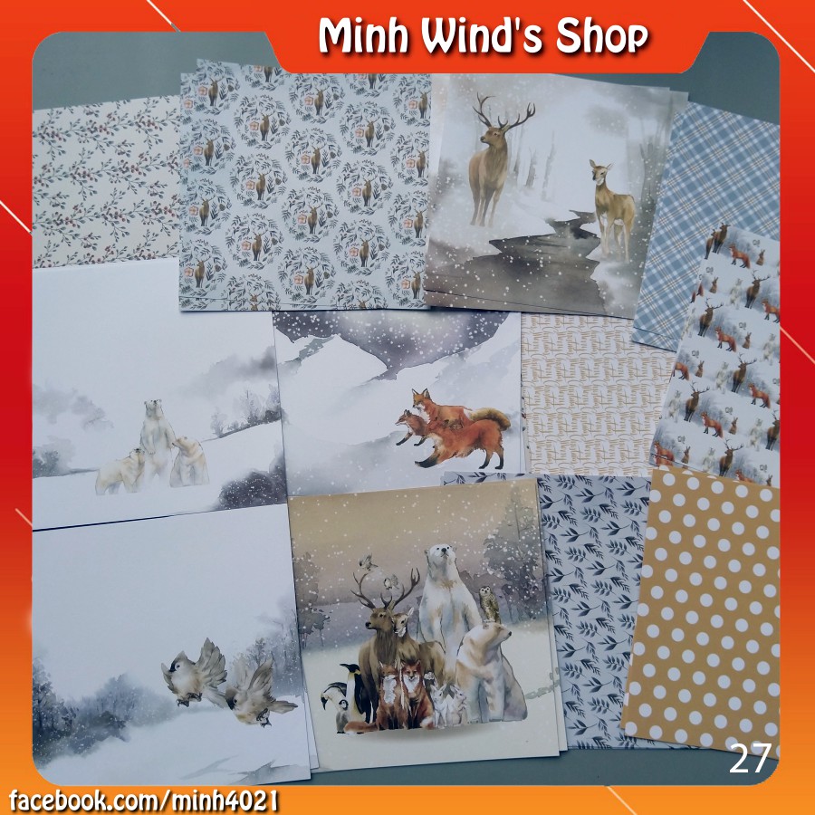 [27] Winter Wonderland 160gsm - Giấy in họa tiết Vintage làm Lovebox, scrapbook, mini album