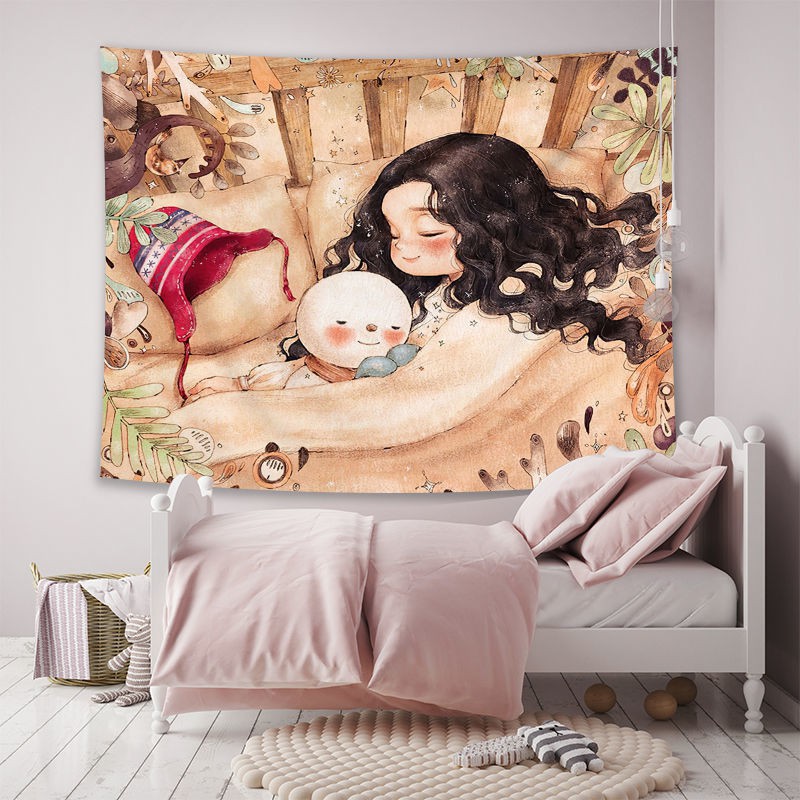 Tranh vải treo tường phòng ngủ hình Anime cô gái dễ thương（Với ánh sáng）