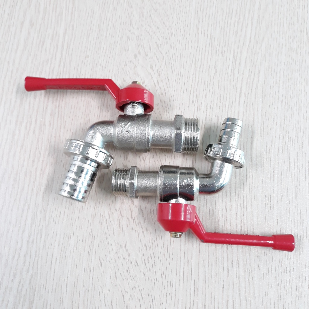 Vòi hồ, vòi nước máy giặt bằng hợp kim không gỉ với cần gạt màu đỏ [Đủ size Phi 21 (1/2); Phi 27 (3/4)]
