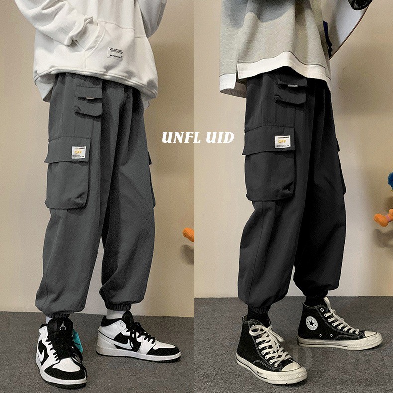 DaDu🔥 Casual Elastic Waist Cargo Pants Loose Comfy Sports Stretch Trousers Breathable Tracksuit/Sweatpants High Quality Jogger Slack 