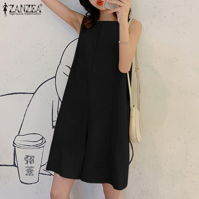 Jumpsuit Nữ ZANZEA Ngắn Ống Rộng Không Tay Khóa Kéo Sau Lưng Thời Trang Thường Ngày