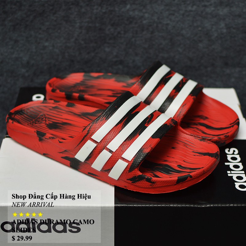 Dép Adidas Duramo Camo đen đỏ sọc trắng