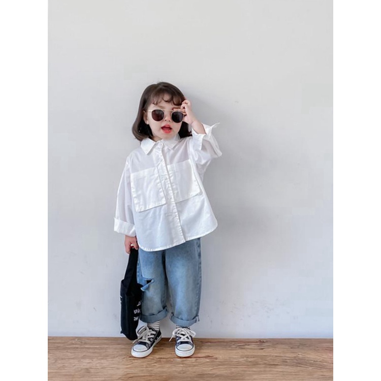 Áo sơ mi trắng dài tay cho bé trai bé gái phong cách Hàn Quốc dễ thương từ 11kg đến 28kg thời trang trẻ em Dream House