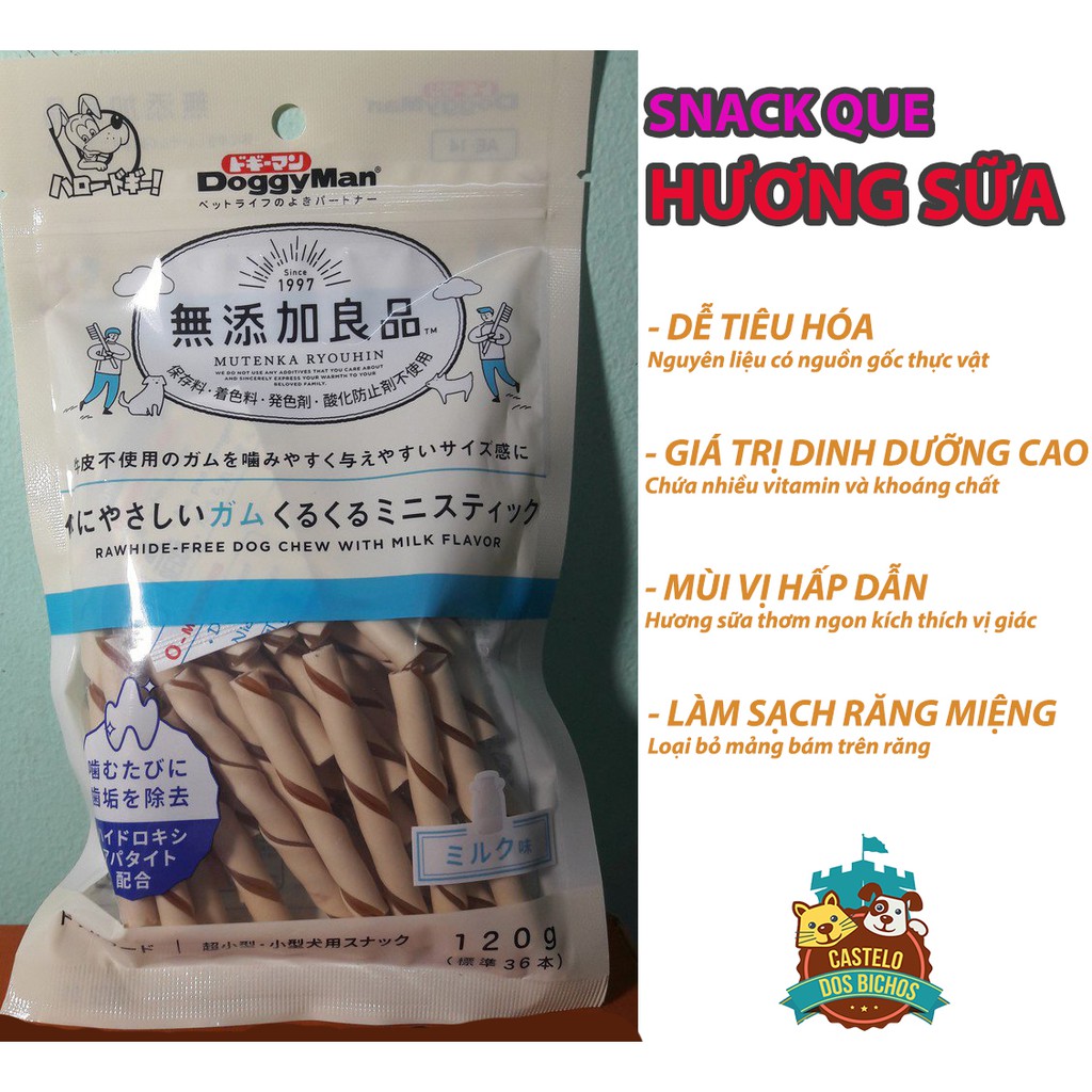 THỨC ĂN CHO CHÓ -Que gặm hương sữa, 2 loại ngắn và dài 120g Doggyman 82399