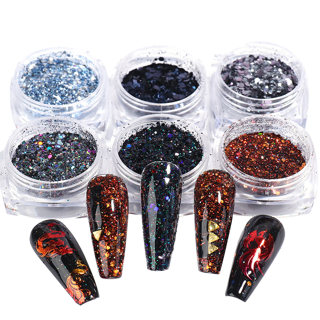 [Hàng mới về] Set 6 Hộp Kim Tuyến Lấp Lánh Bằng Nhựa Mỏng Trang Trí Móng Tay Nghệ Thuật