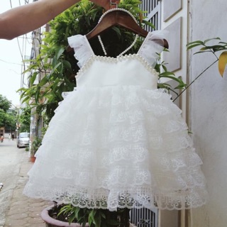 Combo váy công chúa ren tầng trắng, đỏ, hồng
