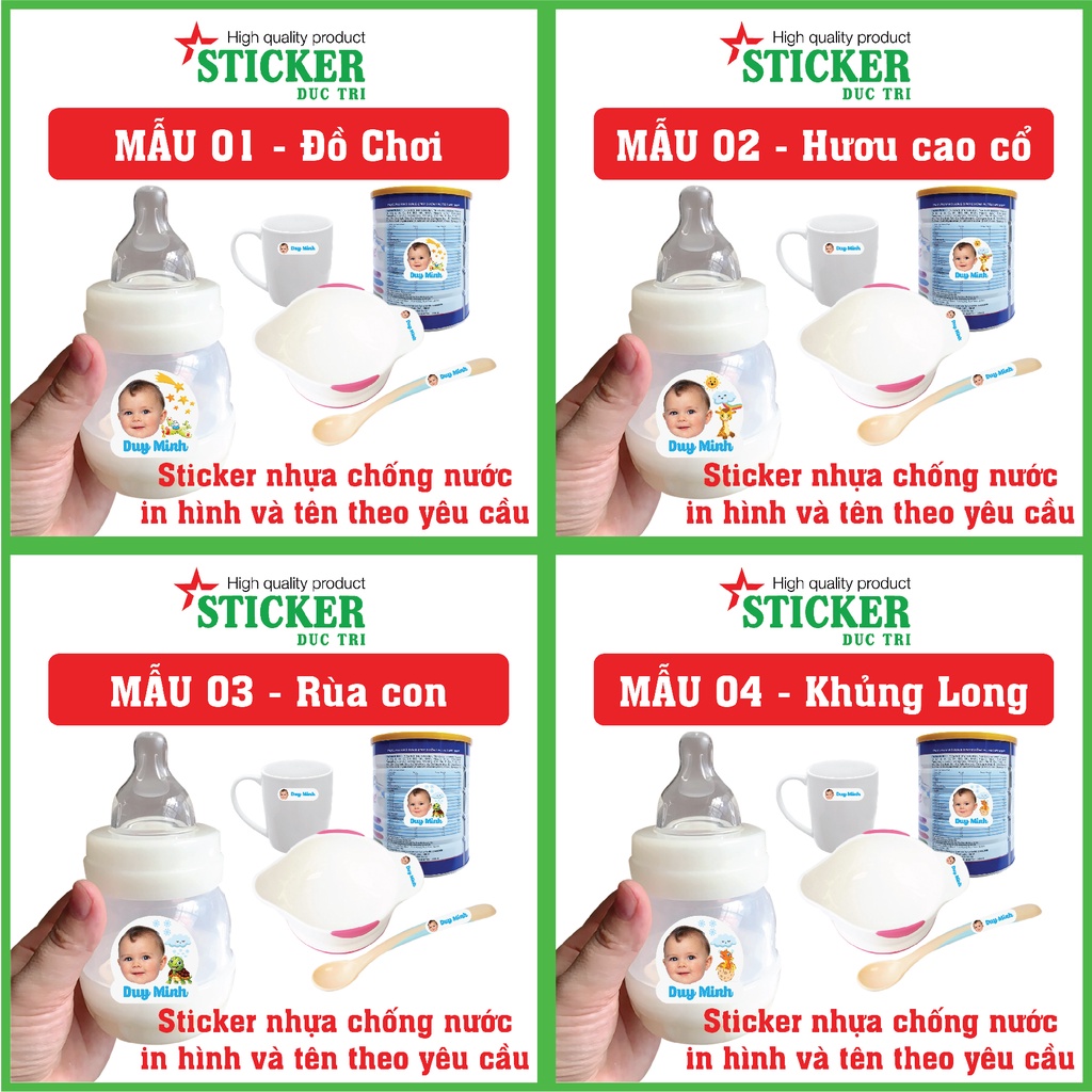 Sticker Tên và ảnh Bé cute dán bình sữa, thìa, bát ăn dặm