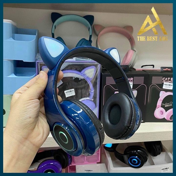 Tai Nghe Chụp Tai Có Mic LED 7 Màu Headphone Bluetooth Tai Mèo B39 Tai Nghe Nhạc Điện Thoại Không Dây Mini