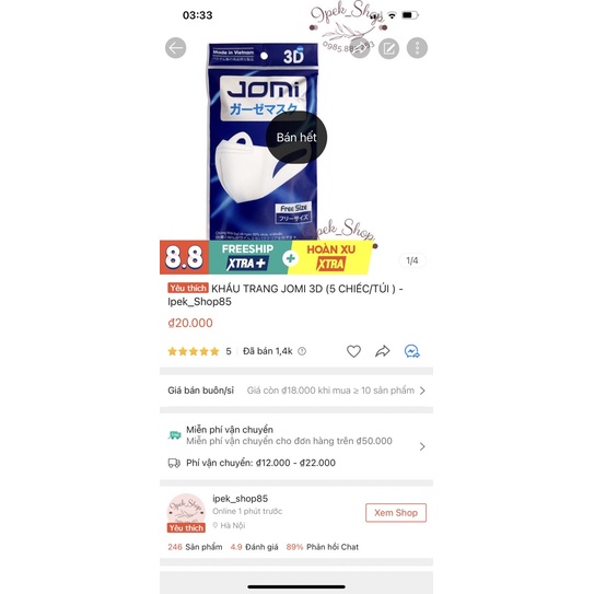 Khẩu Trang JOMI 4D KF94 Lọc Bụi Mịn N95 + PM 2.5 ( 5 chiếc/ túi) - Ipek_Shop