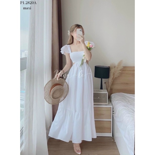Váy maxi cánh tiên đi biển cột nơ lưng có mút ngực mùa hè siêu đẹp Ulzzang