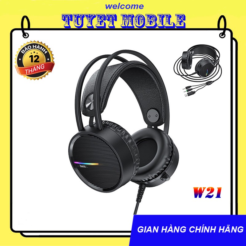 TAI NGHE CHỤP TAI HOCO W100 CHUYÊN DÙNG STREAMER/ GAME THỦ ĐÈN LED 5 MÀU - CHÍNH HÃNG