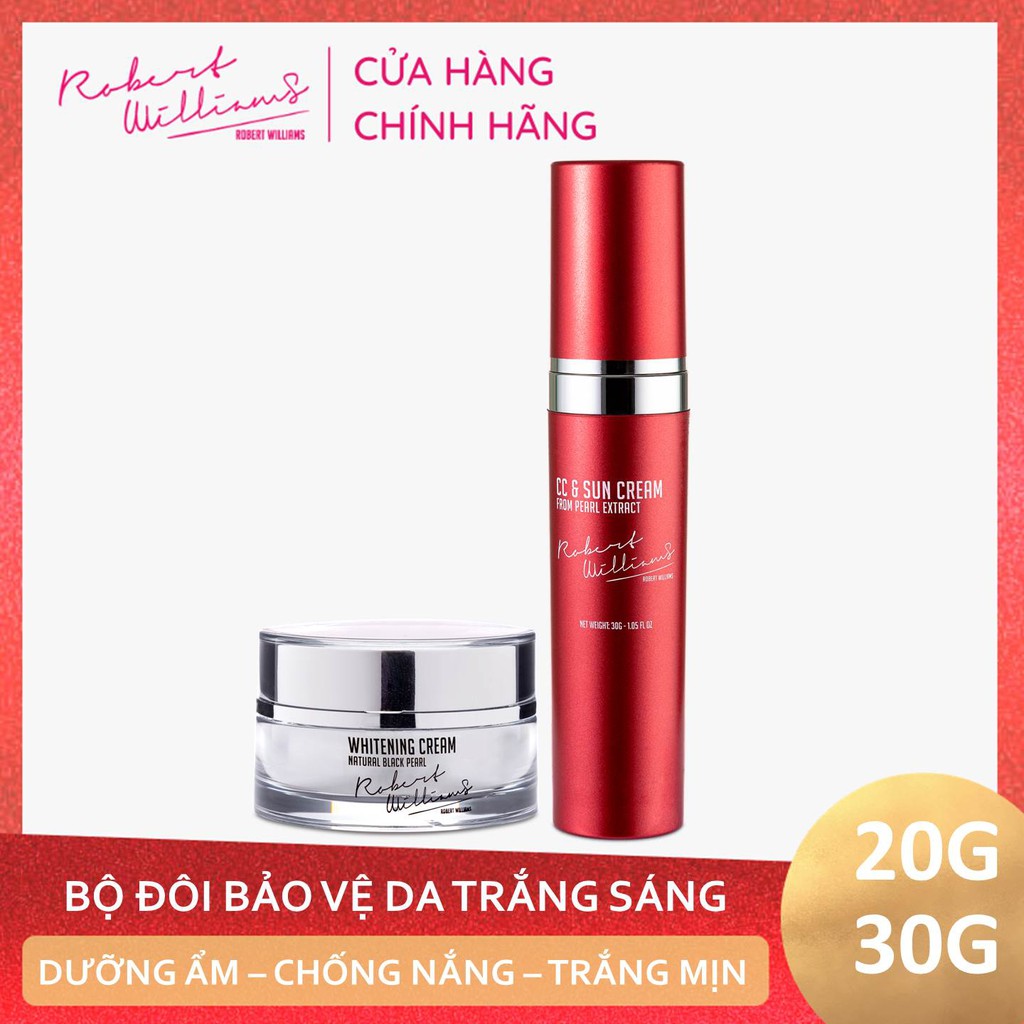 Bộ dưỡng da mặt căng mướt trắng sáng Ngọc trai 20g và Kem chống nắng CC cream 30g (SPF50+) ROBERT WILLIAMS