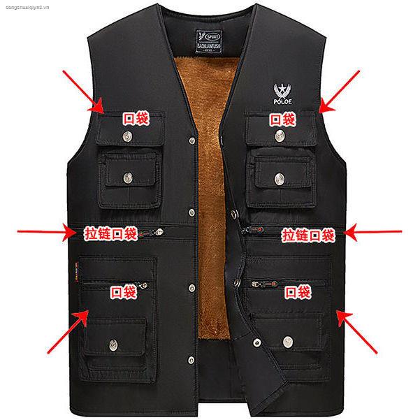 Áo ghi lê nhiều túi dày dặn bằng Polyester dành cho nam trung niên