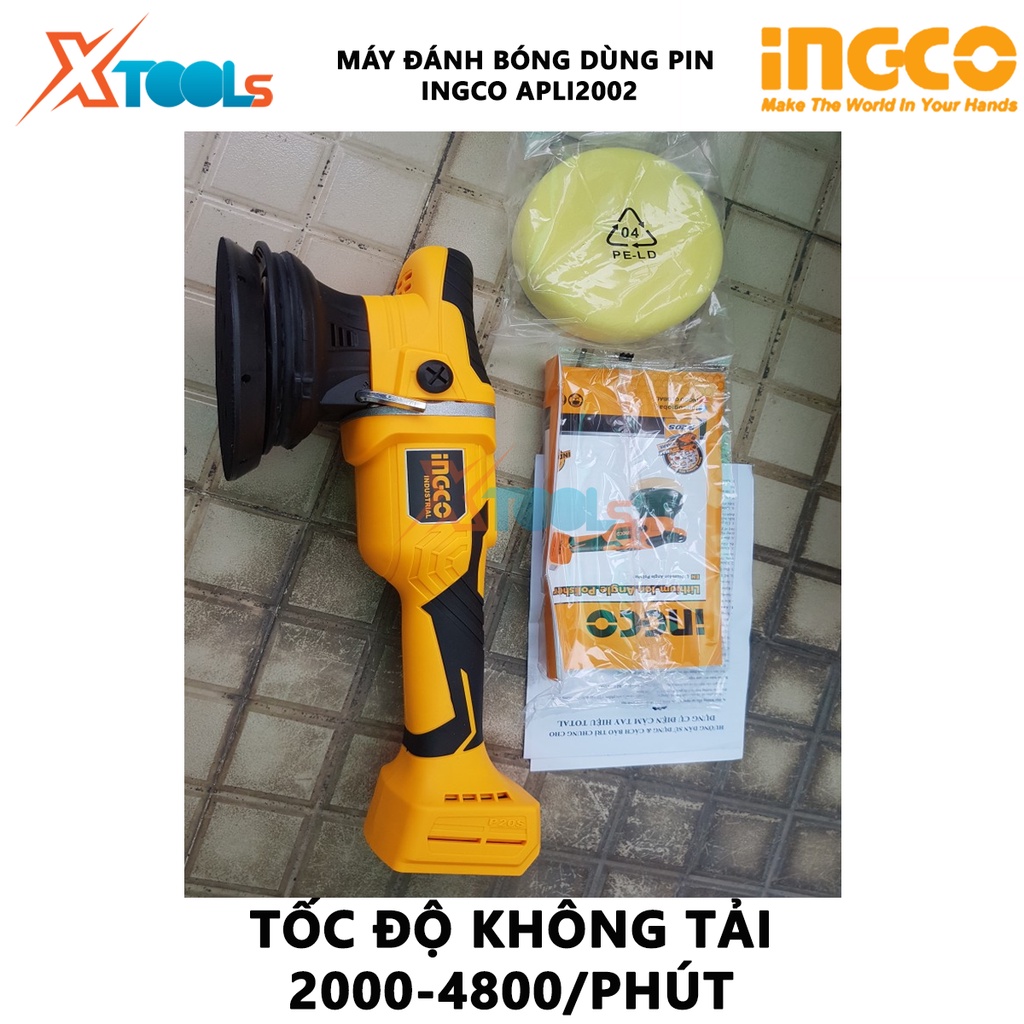 Máy đánh bóng dùng pin INGCO APLI2002 máy đánh bóng cầm tay Điện thế 20V, Tốc độ không tải 2000-48000 vòng/phút, Kích th