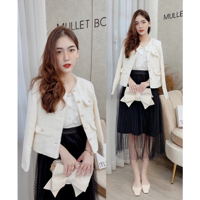 Áo dạ tweed viền ngọc cao cấp Mullet