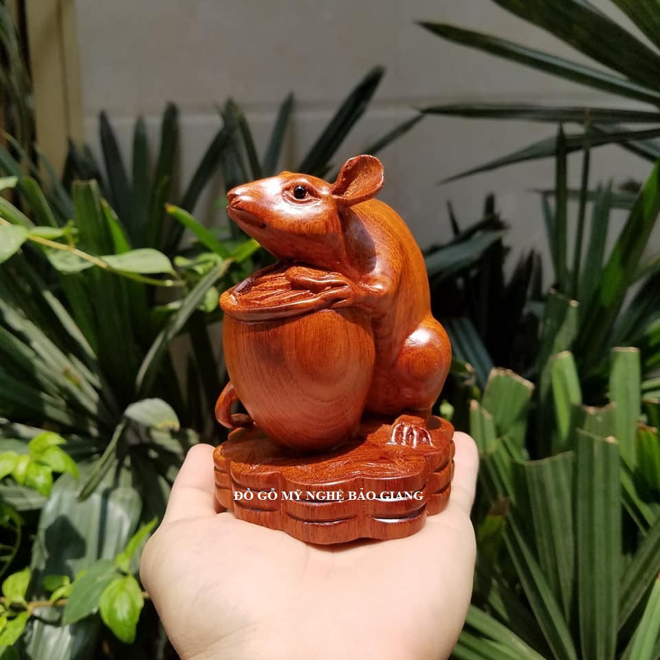 Tượng con chuột gỗ hương cao 12 cm